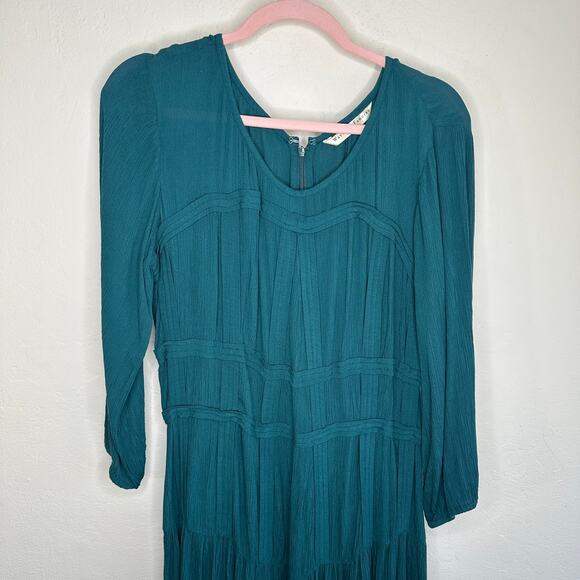 eShakti Wayward Fancies Rayon Crinkle Corset Style Teal Long Sleeve Midi Dress L - Picture 3 of 14